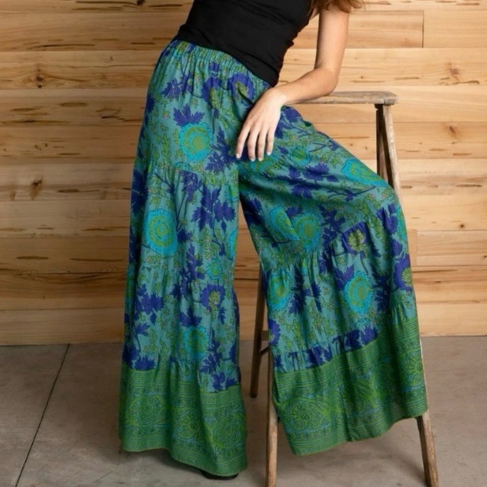 Patti Palazzo Pant - Leafy Teal Cotton